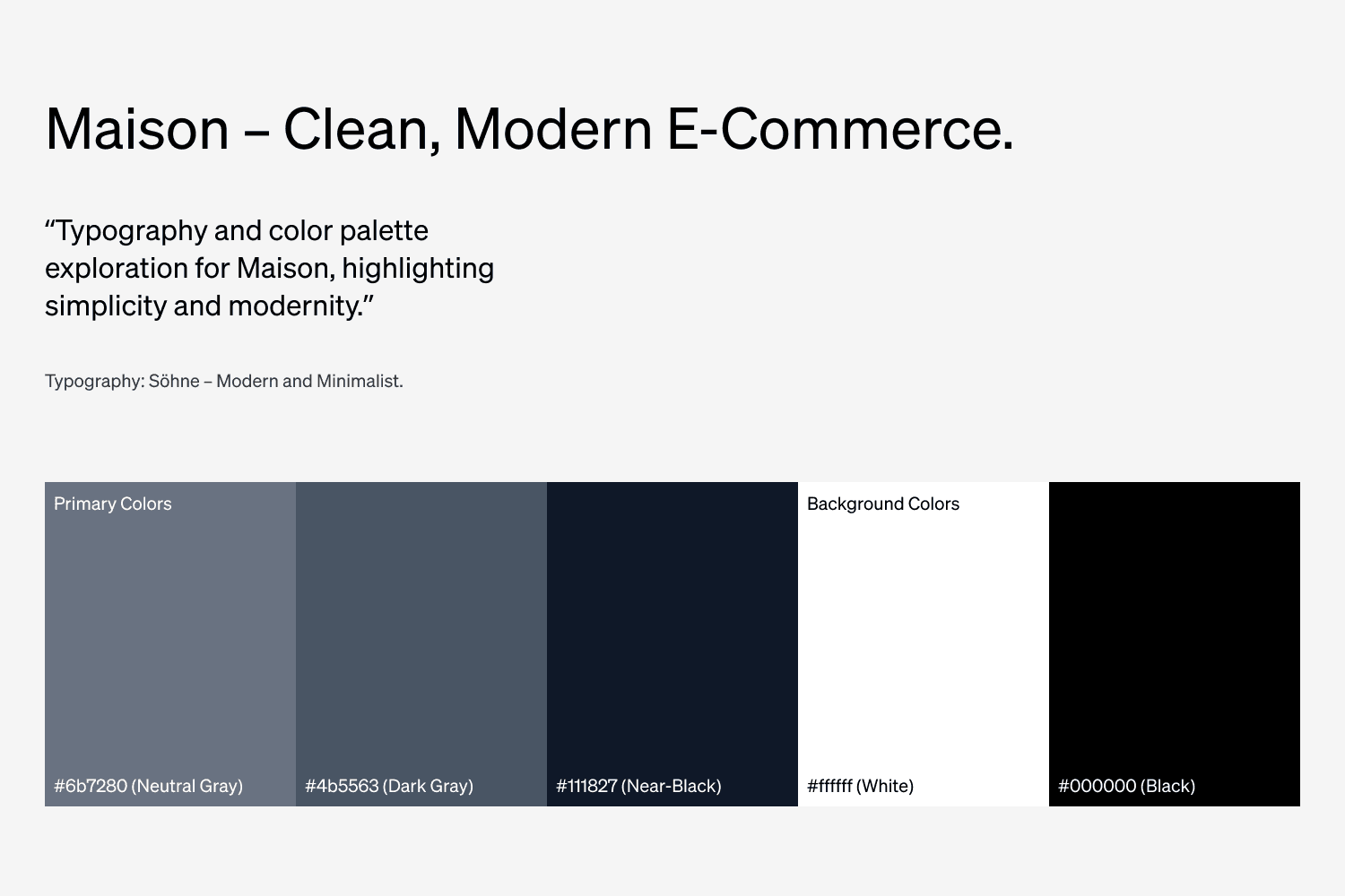 Typography and color palette exploration for Maison, featuring modern, minimalist font styles and soft neutral tones.